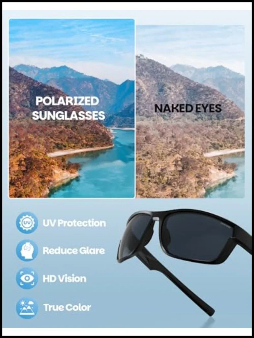 Polarized Sports Sunglasses UV400 Protection TR90 Frame Unbreakable for Fishing